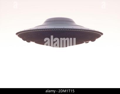 UFO oggetto volante non identificato. Tracciato di ritaglio incluso. Illustrazione 3D. Foto Stock