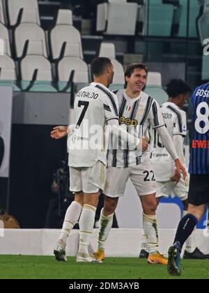 Stadio Allianz, Torino, Italia, 16 dic 2020, 22 Federico Chiesa (JUVENTUS FC) festeggia il traguardo durante la Juventus FC contro Atalanta Bergamasca Calcio, calcio italiano Serie A match - Photo Claudio Benedetto / LM Foto Stock