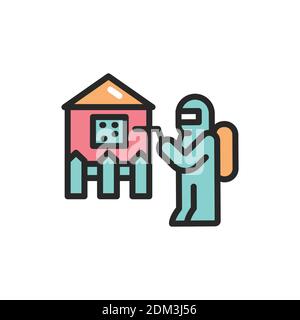 Icona della linea di colori per la disinfezione della casa. Elemento vettoriale isolato. Pittogramma per pagina web, app mobile, promo Illustrazione Vettoriale