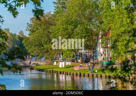 An der Obertrave, una strada popolare lungo il fiume trave, Città anseatica di Lübeck, Patrimonio dell'Umanità dell'UNESCO, Schleswig-Holstein, Germania del Nord, Europa Foto Stock