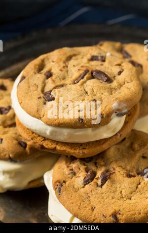 Sandwich fatti in casa con gelato e biscotti al cioccolato Foto Stock