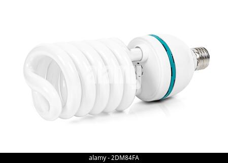 Energy saving fluorescent light bulb isolated on white background with clipping path Stock Photo