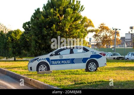 A mock-up of a traffic police car used to warn drivers in Turkey Stock Photo