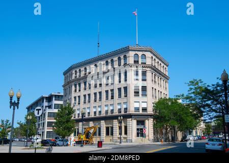 Edifici commerciali storici su Exchange Street a Mt Vernon Street nel centro storico di Lynn, Massachusetts, Massachusetts, Stati Uniti. Foto Stock