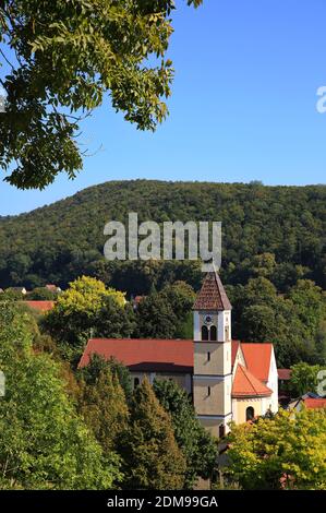 Mariä Himmelfahrt è una vista di Pappenheim in Baviera Foto Stock