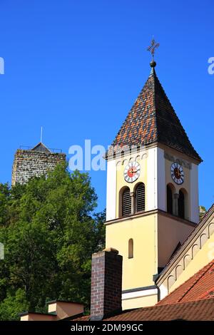 Mariä Himmelfahrt è una vista di Pappenheim in Baviera Foto Stock