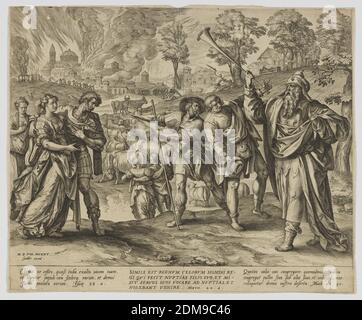 Il re ha i suoi servi invitare gli ospiti alla festa di nozze, dalla serie 'parabola della festa di nozze', Marten de Vos, fiammingo, 1532-1603, incisione su carta lapidata, fine 16 ° secolo, religione, Stampa Foto Stock