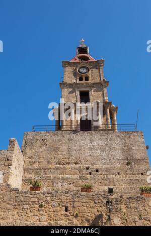 Rosoi - la torre dell'orologio, Città Vecchia di Rodi, Grecia. Foto Stock