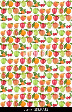 Früchte Hintergrund Apfel Orange Frucht Äpfel Orangen Kirschen Birne Obst Foto Stock