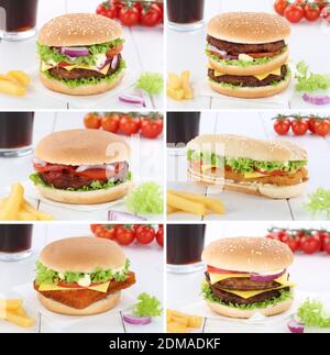 Hamburger Sammlung Collage Cheeseburger Menù Menü Menue Cola Getränk Foto Stock