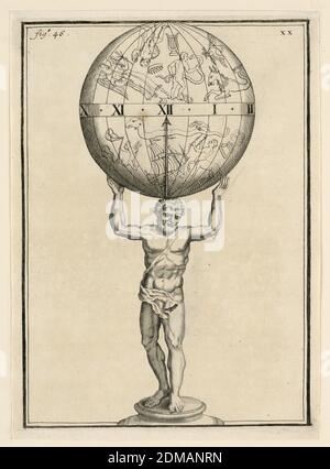 Design per un orologio, pl. XX from 'Recueil d'Ouvrages Curieux de Mathematique et de Mecanique, ou Description du Cabinet', Gaspard Grollier de Seviere II, French, 1677 - 1745, Engraving on paper, France, 1719, Print Foto Stock