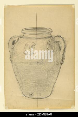 Studio per vaso, 'le fonti di ricchezza, 'Union Trust Company Building, Cleveland, OH, Kenyon Cox, americano, 1856–1919, grafite su carta, schizzo di vaso con dettagli ornamentali intorno maniglia., USA, ca. 1905, mobili, disegno Foto Stock