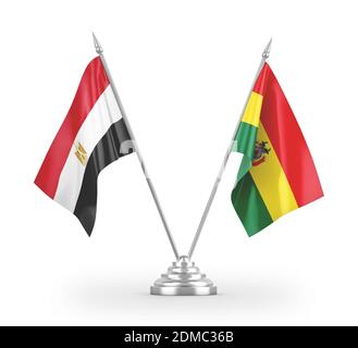 Bolivia and Egypt two table flags isolated on white 3D rendering Foto Stock