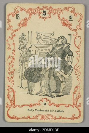 Carta da gioco, inchiostro rosso e nero, carta, carta numerata in alto: B 5 R; sotto immagine centrale: 2, Europa, ca. 1855, carta da gioco Foto Stock