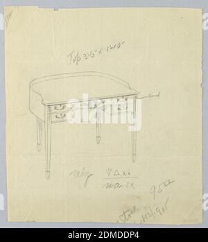 Disegno per la tavola di scrittura semicircolare, datata 13 ottobre 1905, A.N. Davenport Co., grafite su carta sottile crema, 13 ottobre 1905, mobili, disegno Foto Stock