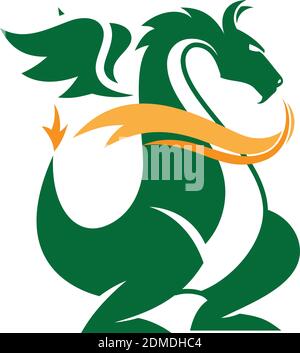 Illustrazioni vettoriali stilizzate in verde di sagome dei draghi logo a forma di drago su sfondo bianco. Illustrazione vettoriale EPS.8 EPS.10 Illustrazione Vettoriale