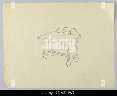 Tracing of Design for Writing Table in the Mission Style, A.N. Davenport Co., tracciatura del carbonio in carta sottile crema, 1900–05, mobili, disegno Foto Stock