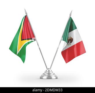 Mexico and Guyana table flags isolated on white 3D rendering Stock Photo