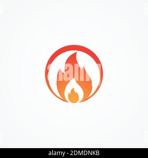 Simbolo astratto del concetto di icona del fuoco a forma di emblema rotondo. Design creativo fuoco con colore arancione. Illustrazione vettoriale EPS.8 EPS.10 Illustrazione Vettoriale
