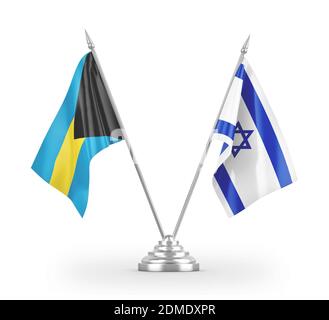 Israel and Bahamas table flags isolated on white 3D rendering Stock Photo