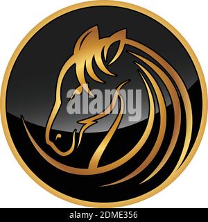 Luxury round head horse icon illustration vector with color gold and black. Vector illustration EPS.8 EPS.10 Stock Vector