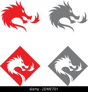 Illustrazioni vettoriali stilizzate di sagome dei draghi a forma di quadrato su sfondo bianco. Disegno creativo drago vettoriale. Illus vettore Illustrazione Vettoriale
