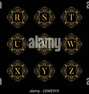 Consente di impostare l'alfabeto vettoriale di lusso. Lettere alfabeto con floreale. Alfabeto con logo vettoriale classico. Font di lusso. Lettere alfabetiche. Illustrazione vettoriale, eps8. Eps1 Illustrazione Vettoriale