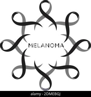 Il nastro di cancro colore nero rappresenta il supporto della lotta contro i tumori. I nastri circolari come simbolo del cancro. Illustrazione vettoriale EPS.8 EPS.10 Illustrazione Vettoriale