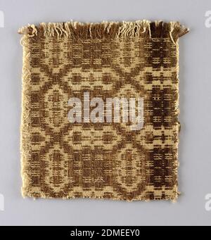 Coverlet fragment, Medium: cotton, wool Technique: overshot, Small section of coverlet showing traditional geometric design in brown wool pattern weft on undyed cotton ground. May be walnut dye. Possibly made in Pennsylvania., USA, mid-18th–early 19th century, woven textiles, Coverlet fragment Stock Photo