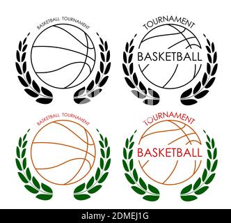 symbols sport ball for basketball on white background with winner laurel wreath. Basketball competition. Isolated vector Illustrazione Vettoriale