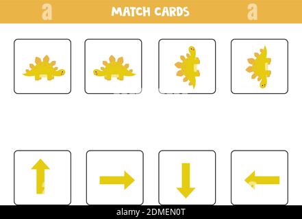 Orientamento spaziale con simpatico dinosauro. Sinistra, destra, su o giù. Gioco educativo. Illustrazione Vettoriale