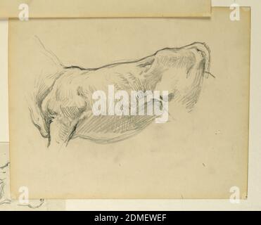 Studio per "Herding", "The Progress of Civilization: Hunting, Herding, Agriculture", state Capitol, Des Moines, IA, Kenyon Cox, American, 1856–1919, Graphite on paper, Partial sketch of a bull., USA, 1905–1906, Animals, Drawing Foto Stock