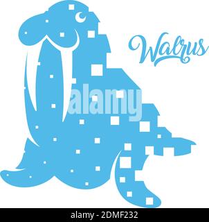 Vettore logo Blue Walrus. Walrus pixel Design Illustrazione Vettoriale