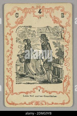 Carta da gioco, inchiostro rosso e nero, carta, carta numerata in alto: C 4 S; sotto immagine centrale: 1, Europa, ca. 1855, carta da gioco Foto Stock
