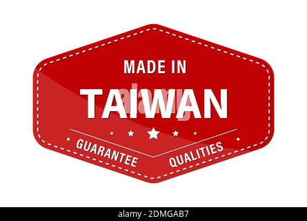 FABBRICATO A TAIWAN, garanzia di qualità. Etichetta, adesivo o marchio. Illustrazione vettoriale. Stile piatto. Illustrazione Vettoriale