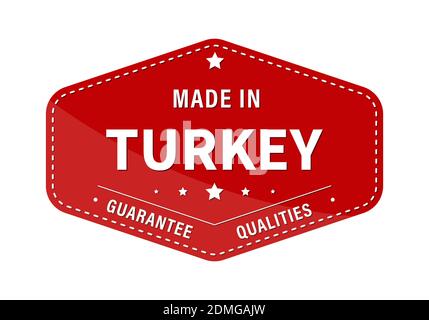 FABBRICATO IN TURCHIA, garanzia di qualità. Etichetta, adesivo o marchio. Illustrazione vettoriale. Stile piatto. Illustrazione Vettoriale