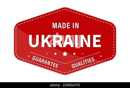 FABBRICATO IN UCRAINA, garanzia di qualità. Etichetta, adesivo o marchio. Illustrazione vettoriale. Stile piatto. Illustrazione Vettoriale