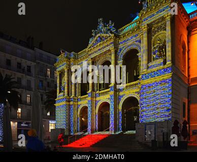 Proiezione di immagini sulla facciata dell'Opera di Tolone Casa per Natale Foto Stock