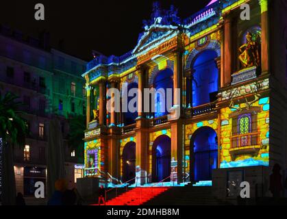 Proiezione di immagini sulla facciata dell'Opera di Tolone Casa per Natale Foto Stock
