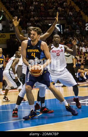 Pau Gasol, giocatore di Spagna, durante la partita amichevole contro l'Angola al Palazzo Municipale dello Sport di San Pablo il 10 agosto 2014 a Siviglia, Spagna Foto Stock