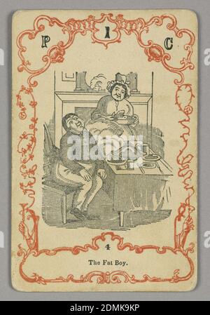 Carta da gioco, inchiostro rosso e nero, carta, in alto: N 3 N; sotto immagine centrale: 3, Europa, ca. 1855, carta da gioco Foto Stock