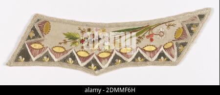 Frammenti di gilet, Medium: Seta tecnica: Ricamato, frammenti di gilet di seta bianca ricamati in seta multicolore nello stile di Jean-François Bony., Francia, fine XVIII secolo, costume e accessori, frammenti di gilet Foto Stock