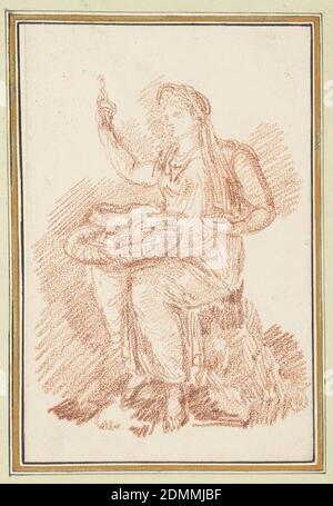 Minerva Giustiniani, Jean-Robert Ango, francese, attivo a Roma 1759–1770, d.. 1773, gesso rosso su carta, disegno di Minerva Giustiniani dalla Collezione Giustiniani. La dea Minerva è seduta con un serpente a spirale in grembo. Ha una pettinatura romana e una testa, e tiene qualcosa tra le dita della sua mano destra sollevata., Francia, ca. 1759–70, figure, disegno Foto Stock