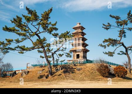 Five-story Stone Pagoda at Tamni-ri in Uiseong, Korea Stock Photo