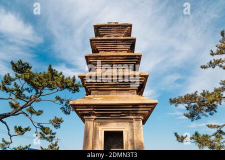 Five-story Stone Pagoda at Tamni-ri in Uiseong, Korea Stock Photo