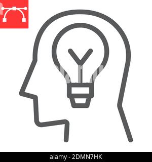Icona della linea di ispirazione, lampadina e brainstorm, grafica vettoriale dei segni della creatività, icona lineare del tratto modificabile, eps 10. Illustrazione Vettoriale