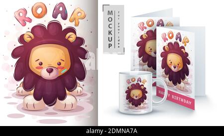 Leone di ruggito - poster e merchandising. Illustrazione Vettoriale