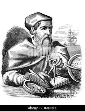 Amerigo Vespucci, 9 marzo 1454 - 22 febbraio 1512, è stato un . März 1454 - 22. Febbraio 1512, guerra in Kaufmann, Seefahrer, Navigator und Entdecker, Historisch, riproduzione storica, digitale migliorata di un originale del 19 ° secolo / digitale Reproduktion einer Originalvollage aus dem 19. Jahrhundert, Foto Stock