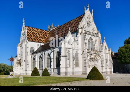 Bourg-en-Bresse (central-eastern France):outer view of the Church of the Royal Monastery of Brou. The church is a masterpiece of the Flamboyant style Stock Photo