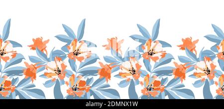 Vector floral seamless pattern, border. Orange, white flowers Stock Vector